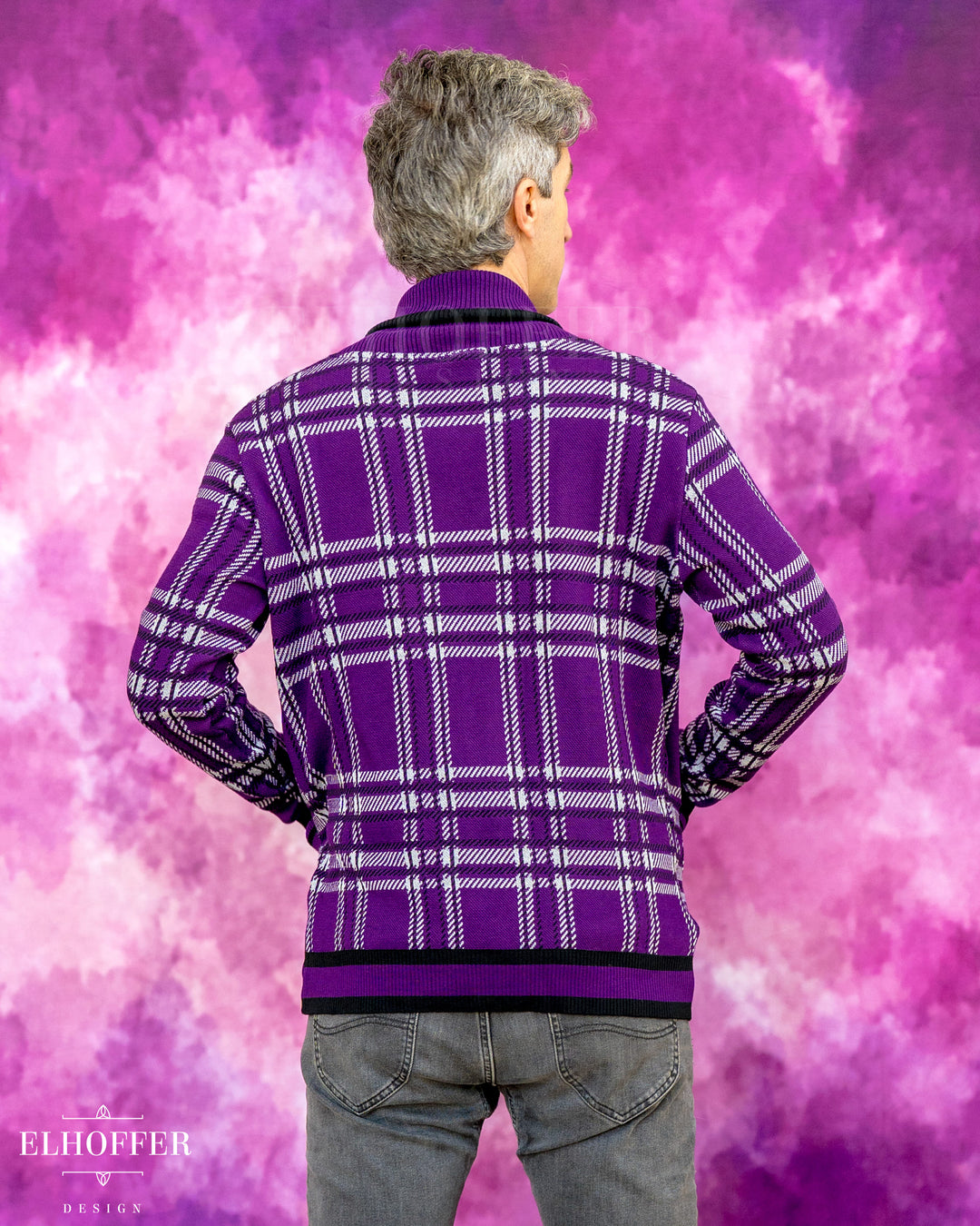 Essential Unisex Shawl Cardigan - Amethyst Tartan