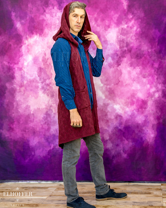 Elven Rogue Hooded Vest - Dragon's Blood Red