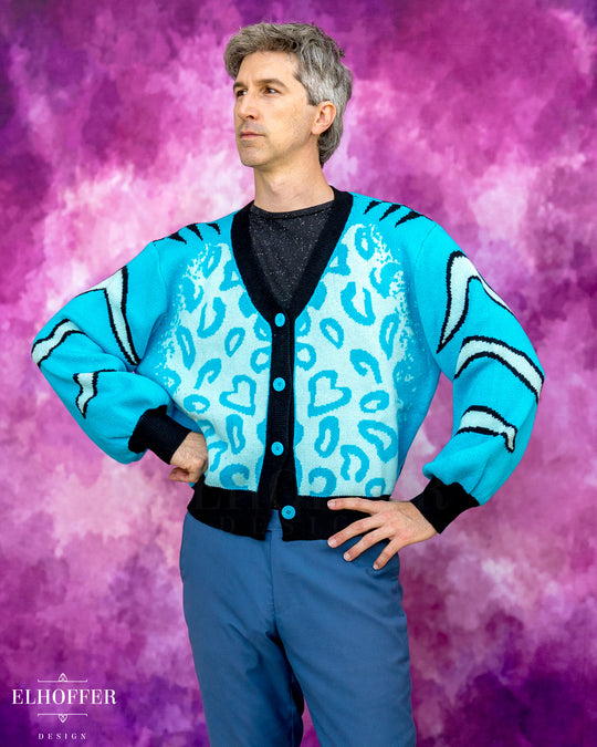 Turquoise Tiger Oversize Crop Cardi