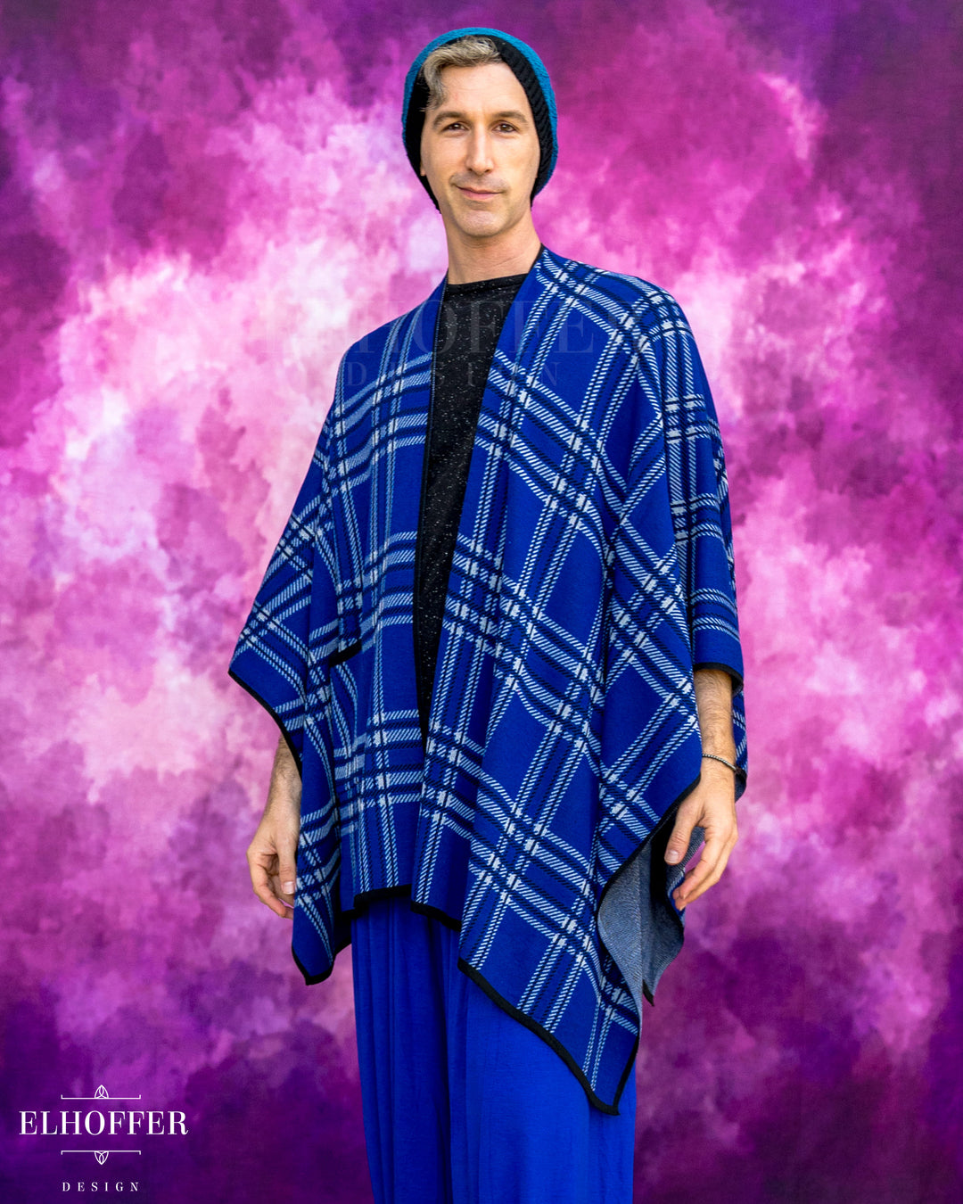 Essential Tartan Poncho - Cobalt