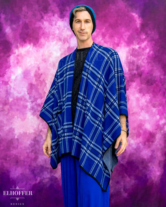 Essential Tartan Poncho - Cobalt