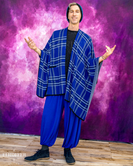 Essential Tartan Poncho - Cobalt
