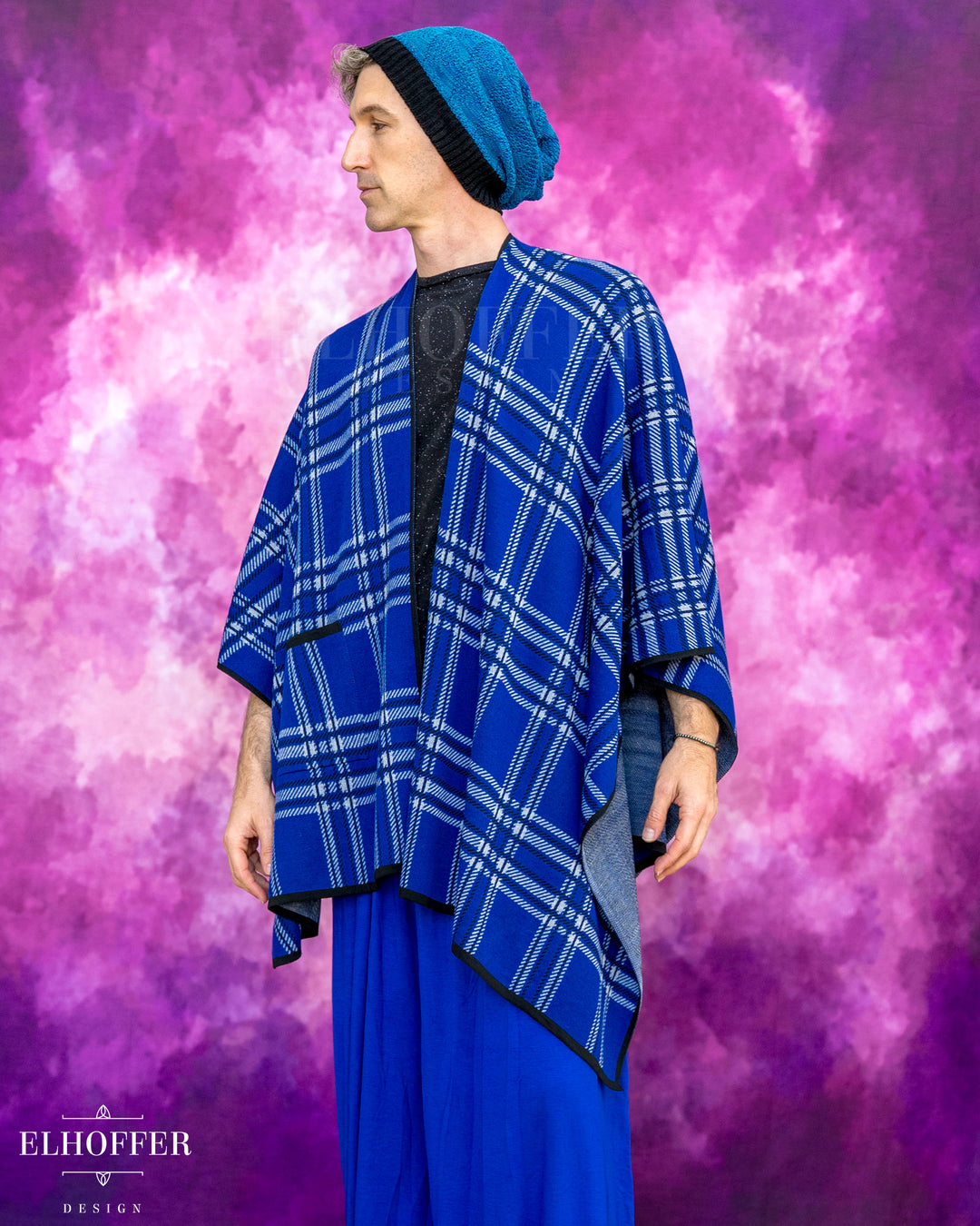 Essential Tartan Poncho - Cobalt