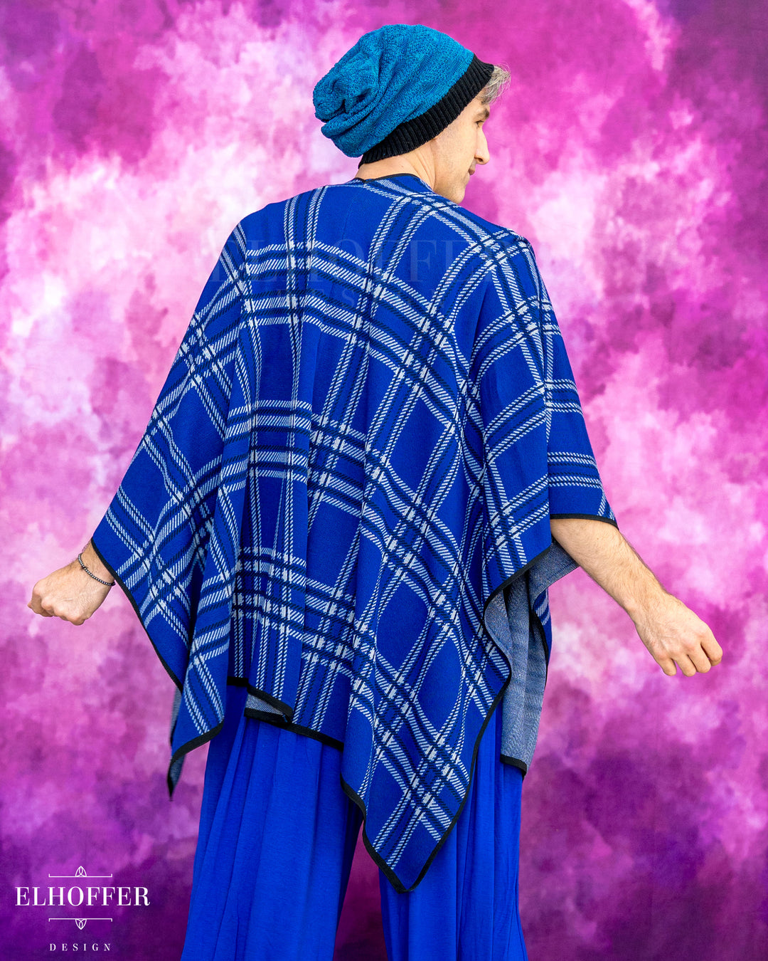 Essential Tartan Poncho - Cobalt