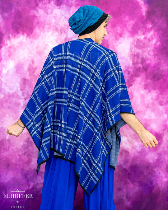 Essential Tartan Poncho - Cobalt