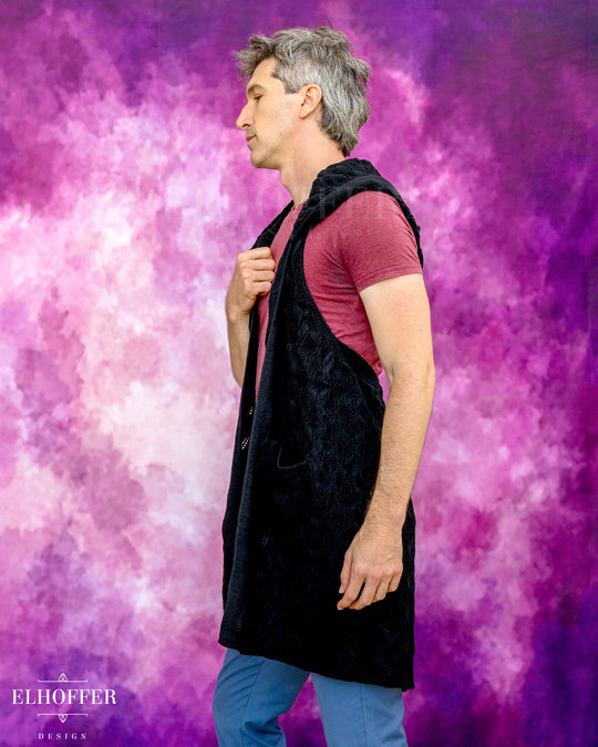 Elven Rogue Hooded Vest - Wraith Black