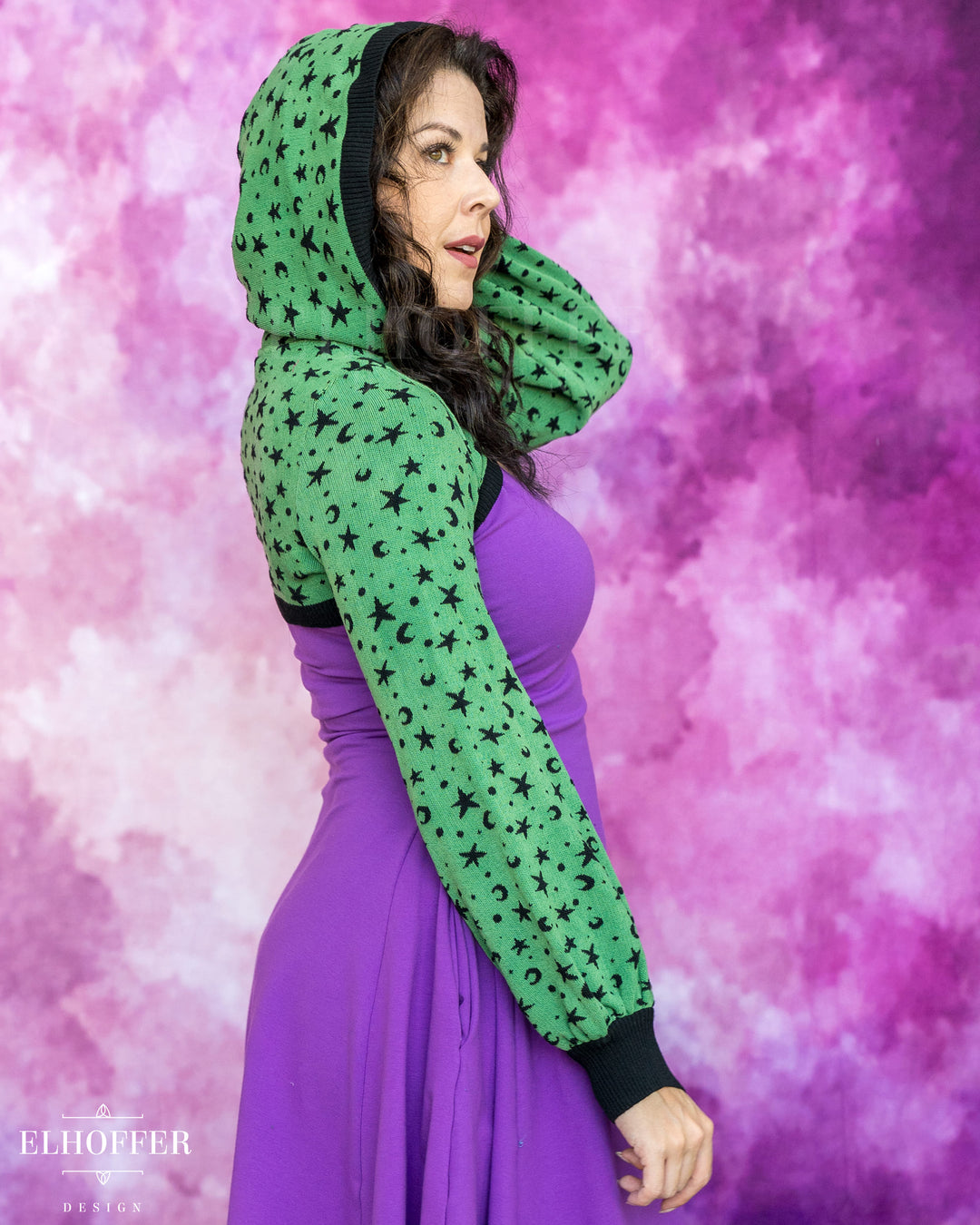 Hand Dyed - Essential Capricorn Crop Hoodie - Green Starry Witch - Small + Large - Discoloration - Final Sale