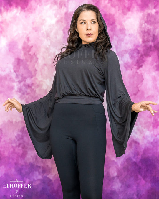 Essential Princess Hooded Crop Top - Cozy Antique Black