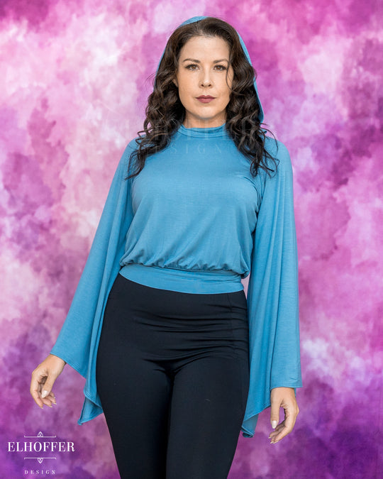 Essential Princess Hooded Crop Top - Cozy Blue Steel