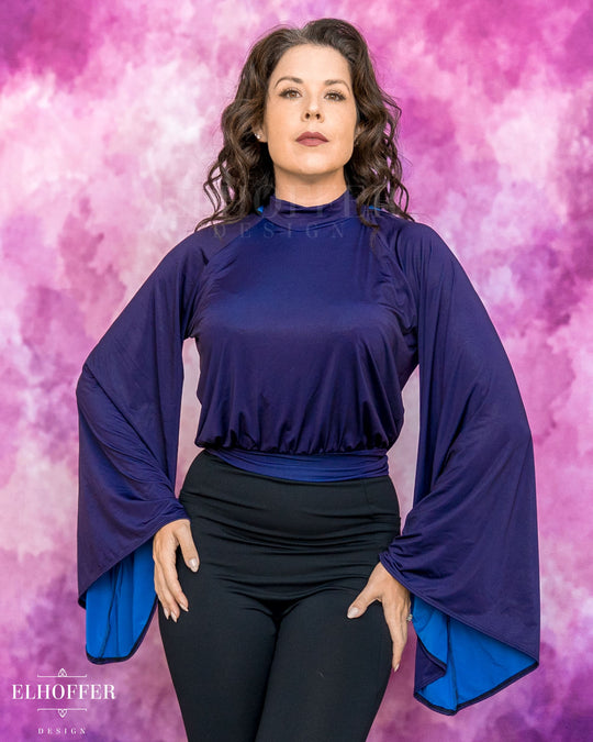 Essential Princess Hooded Crop Top - Silky Purple with Blue Spandex