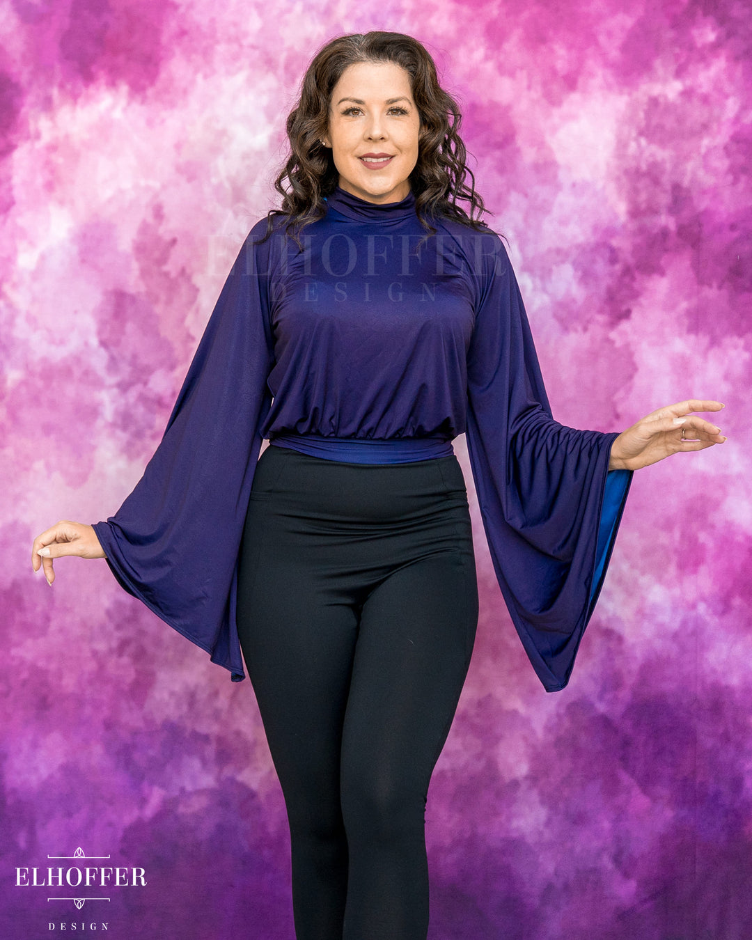 Essential Princess Hooded Crop Top - Silky Purple with Blue Spandex
