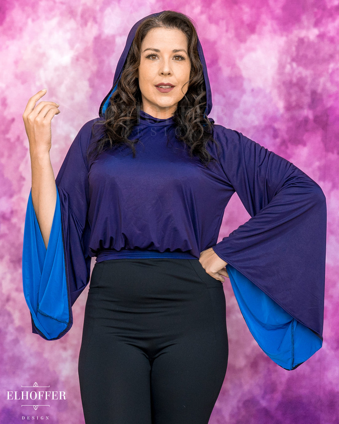 Essential Princess Hooded Crop Top - Silky Purple with Blue Spandex