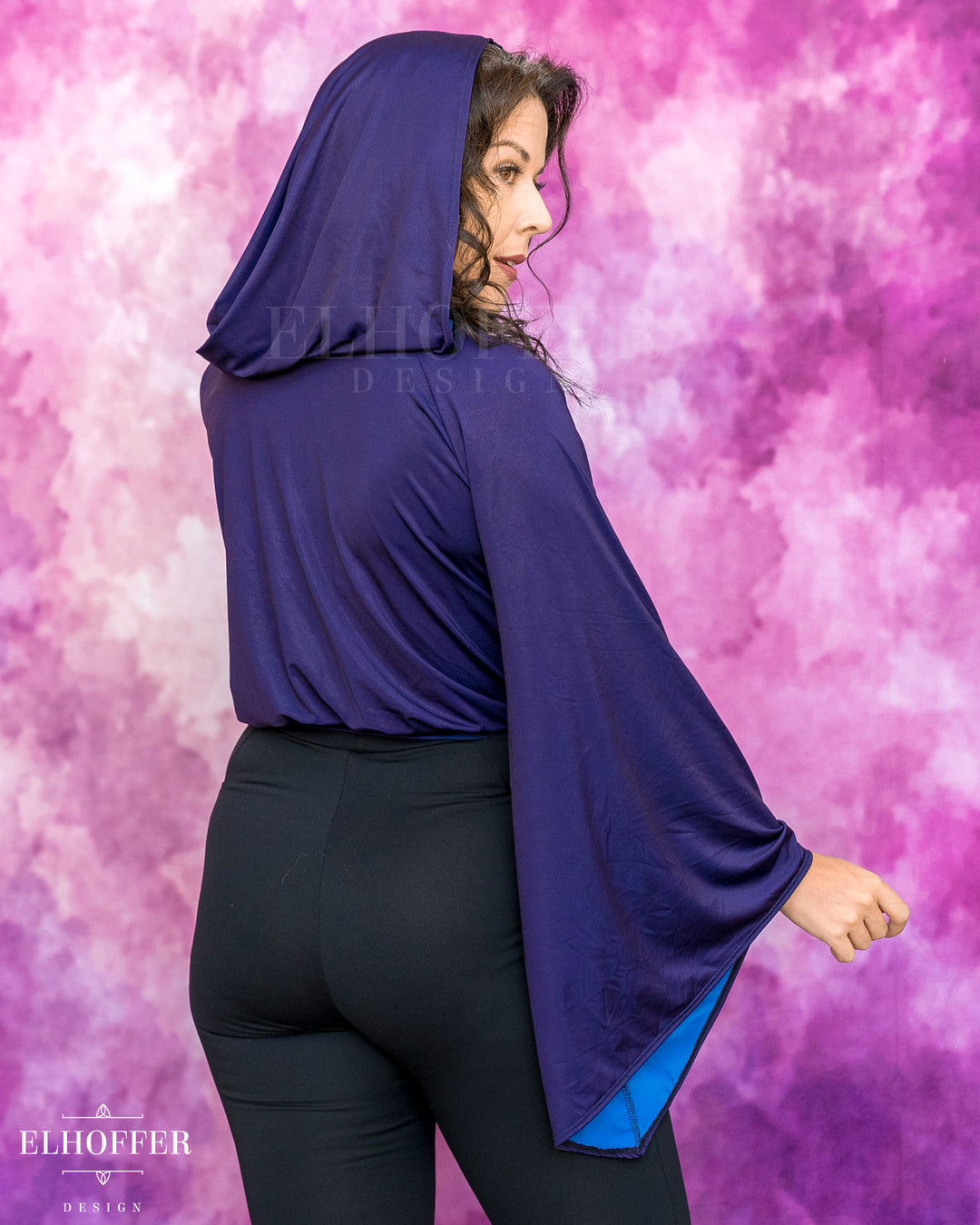 Essential Princess Hooded Crop Top - Silky Purple with Blue Spandex
