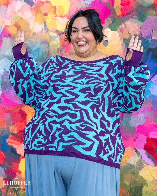 Demon Scars Oversize Sweater - Strategy Purple