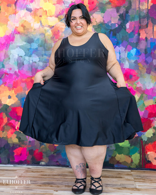 Essential Aquarius Knee Length Dress - Shiny Black