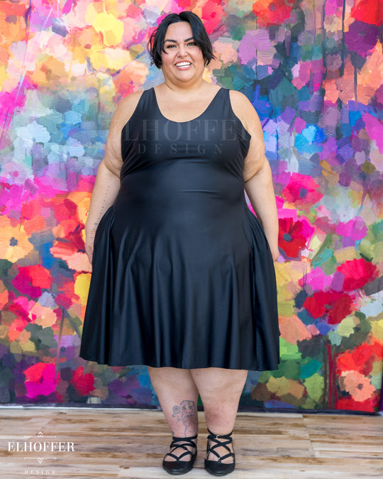 Essential Aquarius Knee Length Dress - Shiny Black