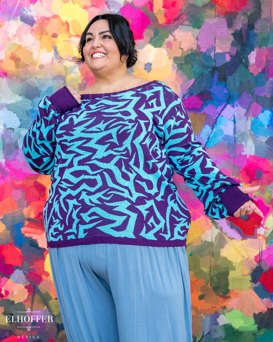 Demon Scars Oversize Sweater - Strategy Purple