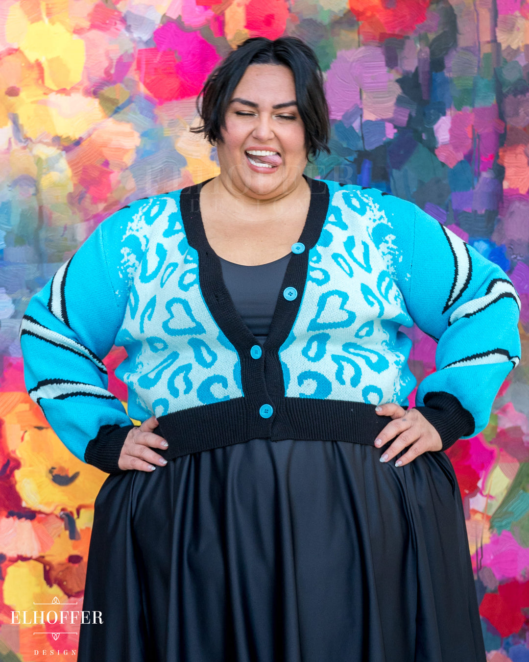 Turquoise Tiger Oversize Crop Cardi