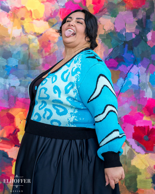 Turquoise Tiger Oversize Crop Cardi