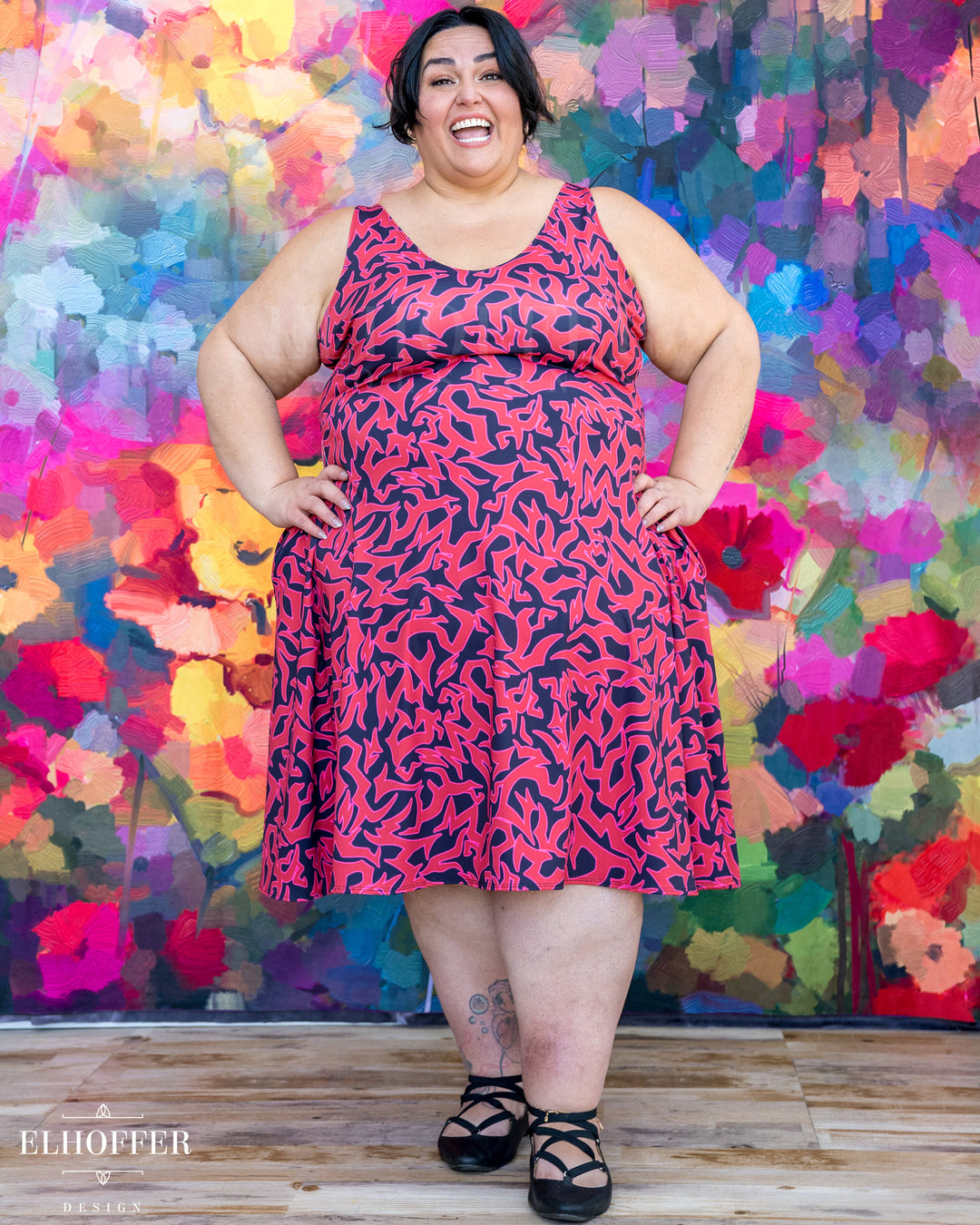 Essential Aquarius Knee Length Dress - Red Demon Scars