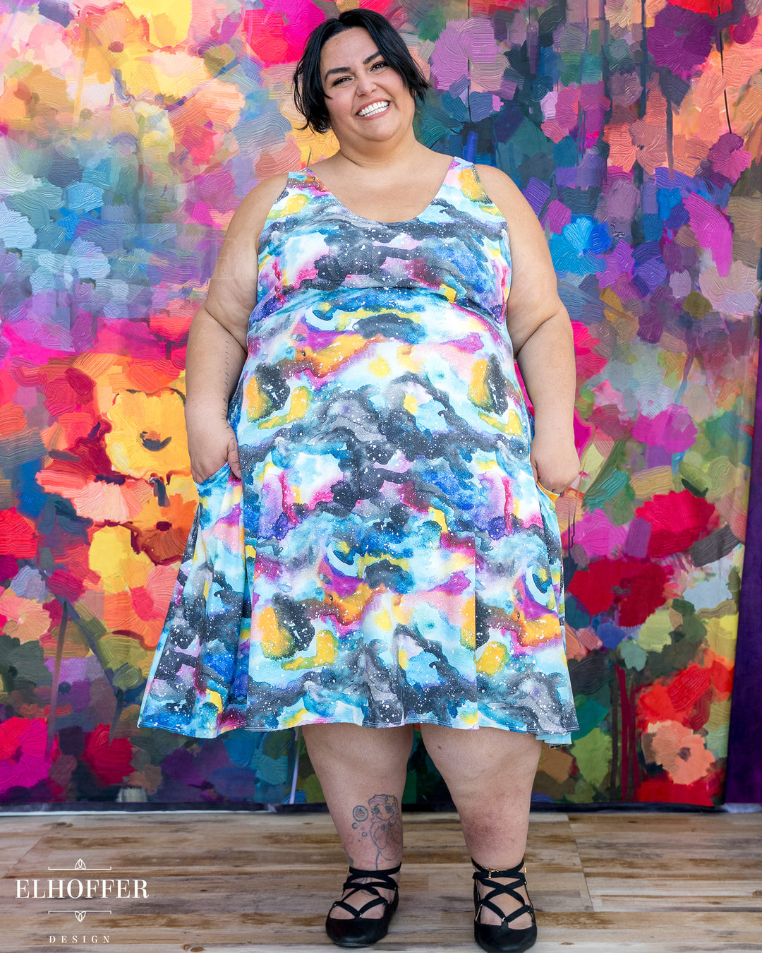 Essential Aquarius Knee Length Dress - Rainbow Nebula