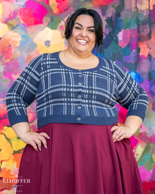 Essential Cordelia Cropped Cardi - Navy Tartan