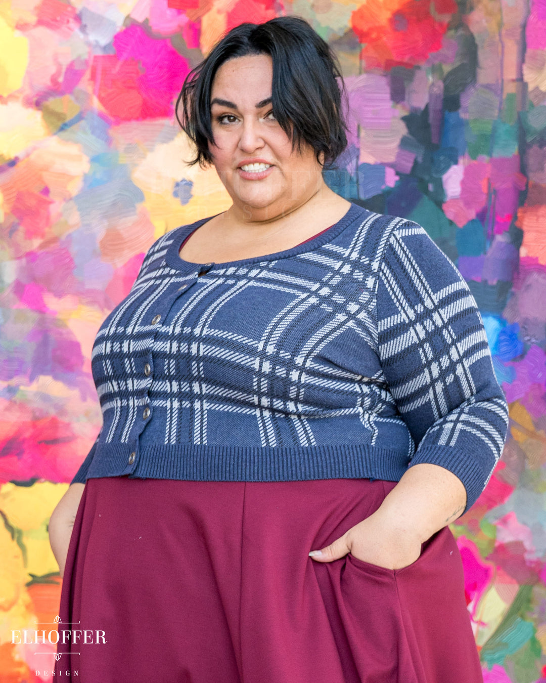 Essential Cordelia Cropped Cardi - Navy Tartan