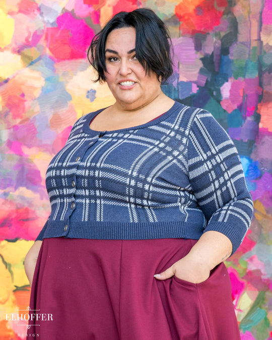 Essential Cordelia Cropped Cardi - Navy Tartan
