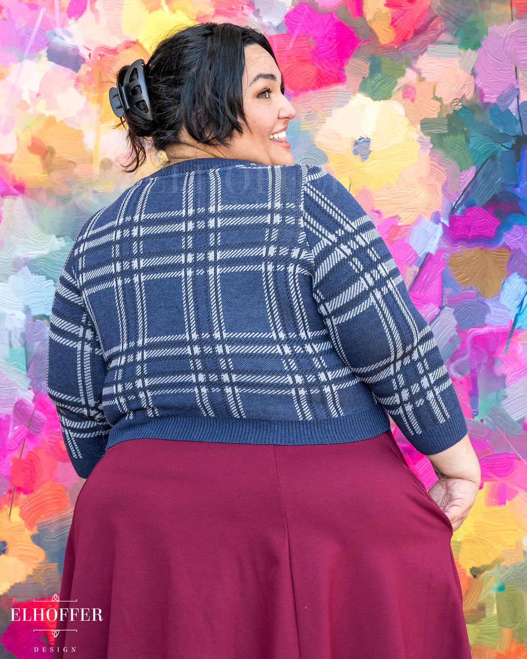 Essential Cordelia Cropped Cardi - Navy Tartan