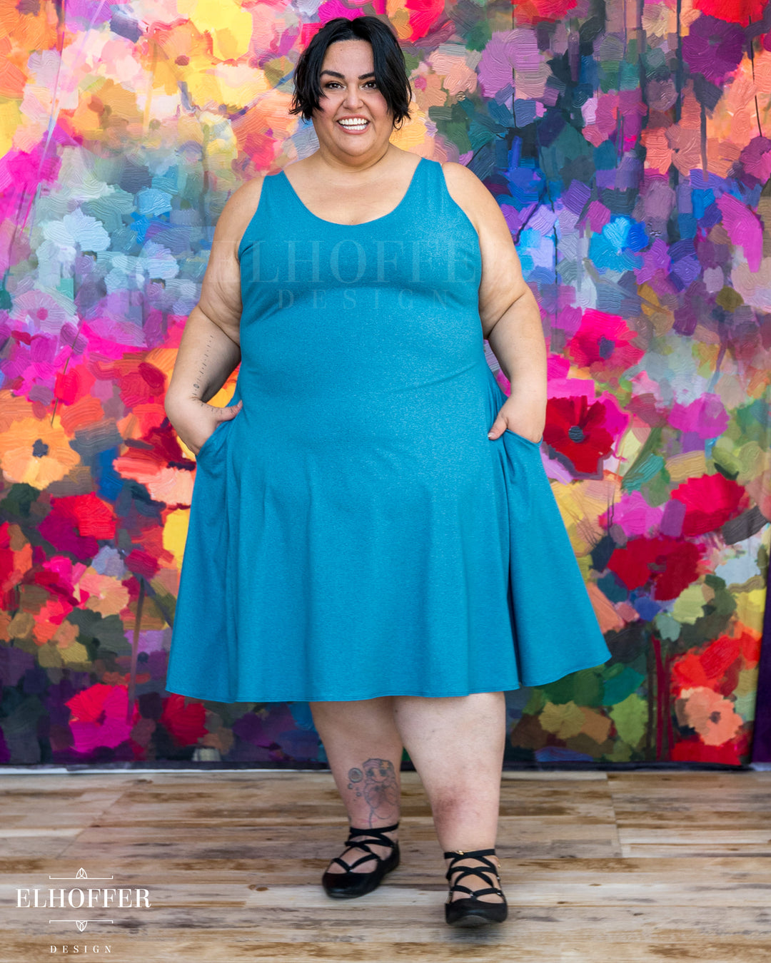 Essential Aquarius Knee Length Dress - Heathered Teal Compression Spandex