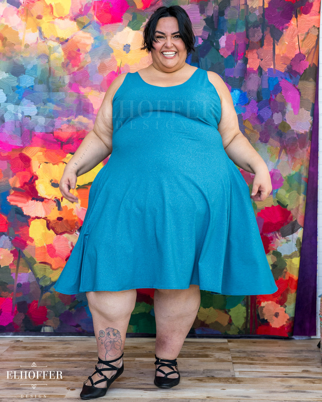 Essential Aquarius Knee Length Dress - Heathered Teal Compression Spandex