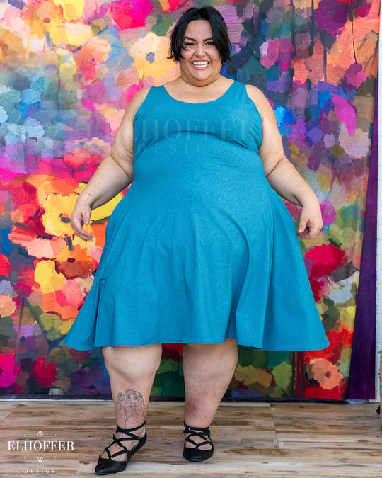 Essential Aquarius Knee Length Dress - Heathered Teal Compression Spandex