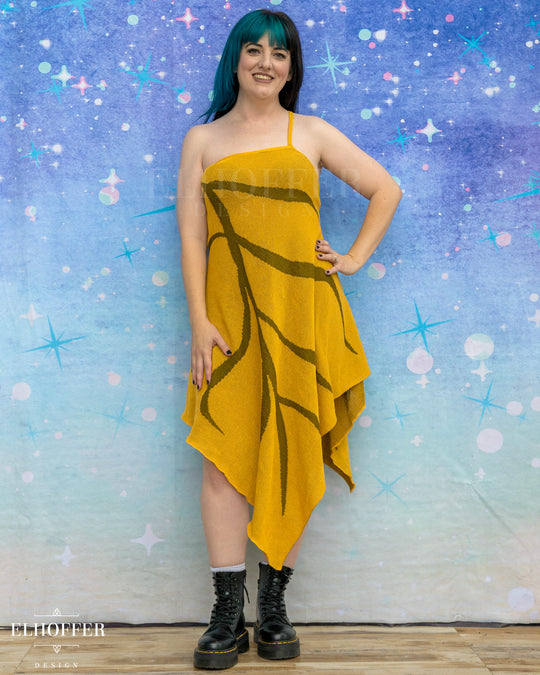 PREORDER - Iridessa Halter Leaf Dress - Iris Gold
