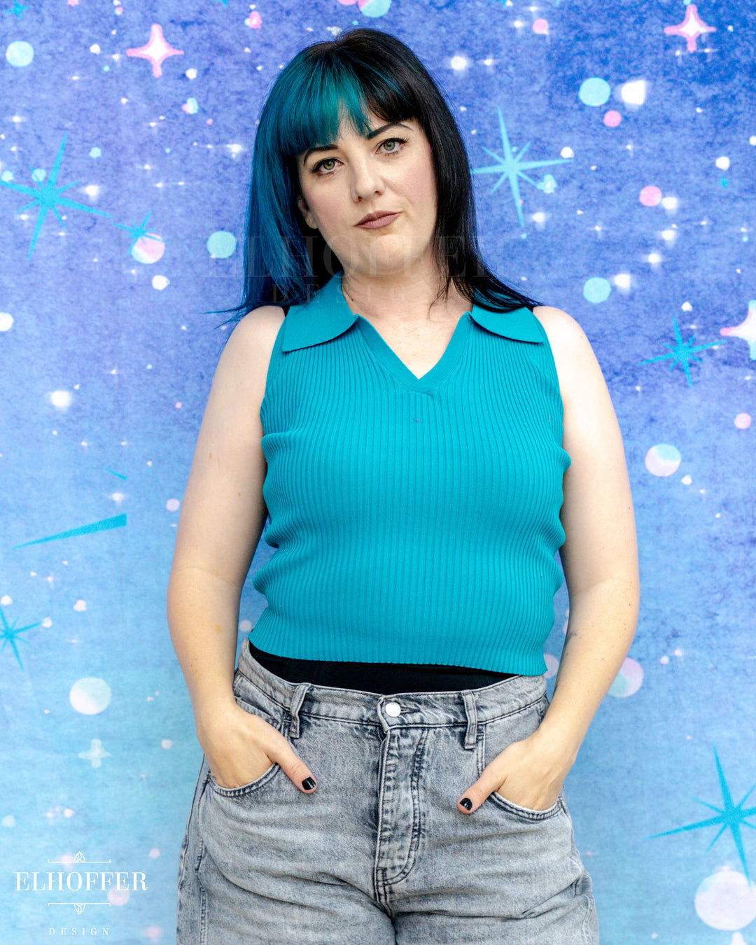 Essential Zoe Polo Crop - Electric Teal