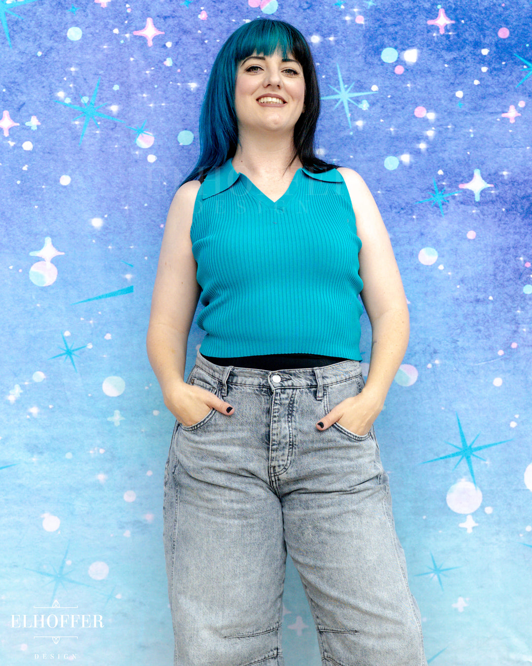 Essential Zoe Polo Crop - Electric Teal