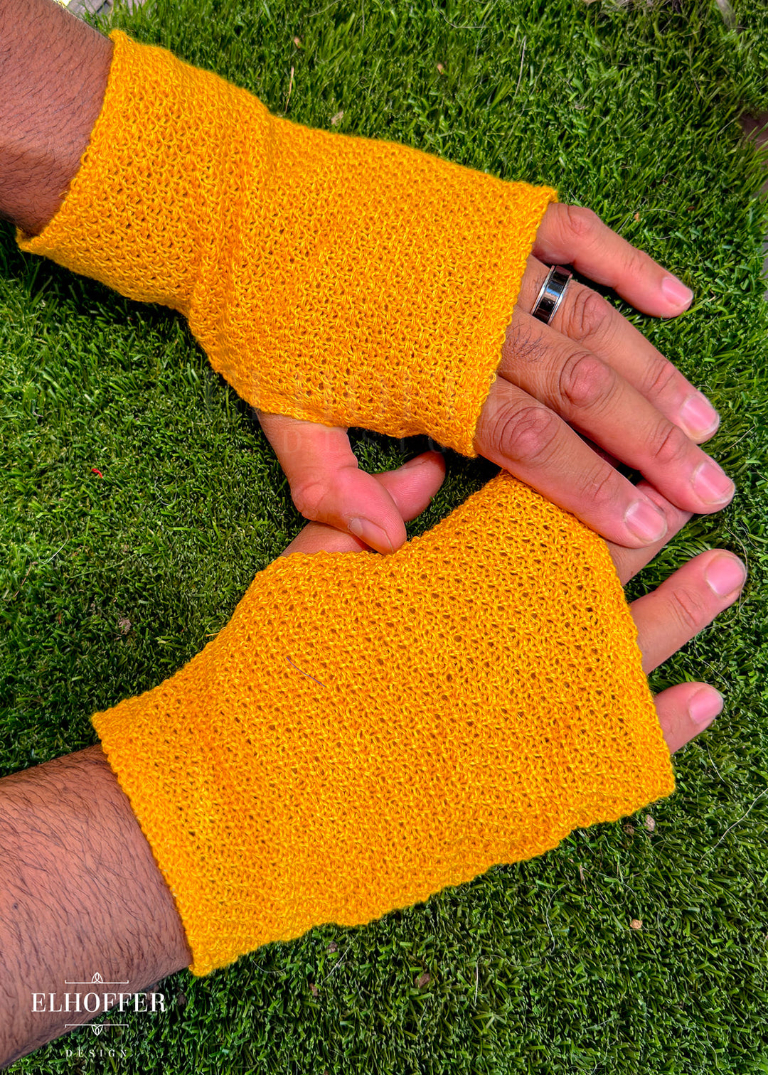 You Belong with Mustard Knit Gloves - Best on Large Hands