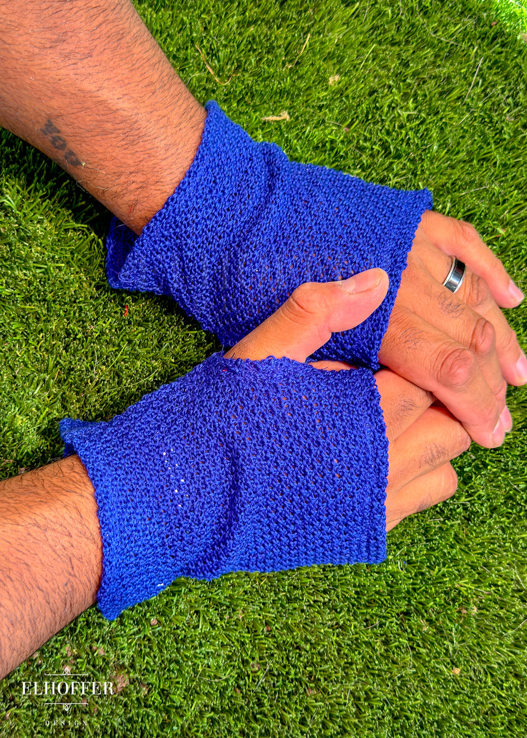 Twin Flame Cobalt Knit Gloves - Best on Large Hands