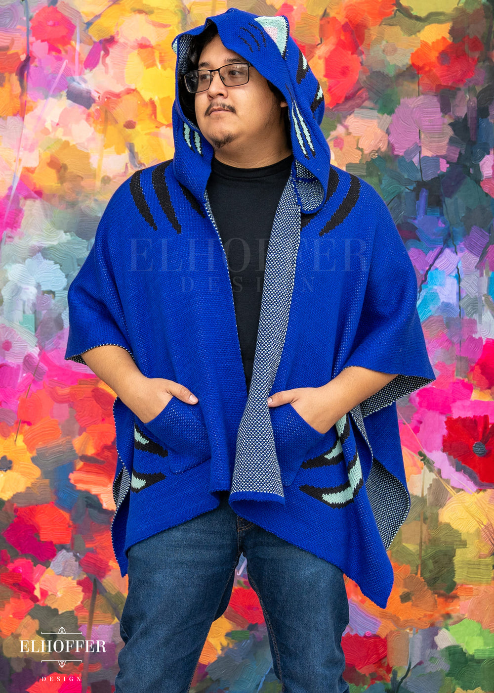 PREORDER - Blue Tiger Hooded Poncho