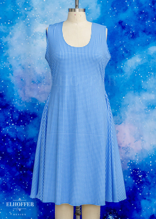 Essential Knee Length Dress - Blue & White Gingham