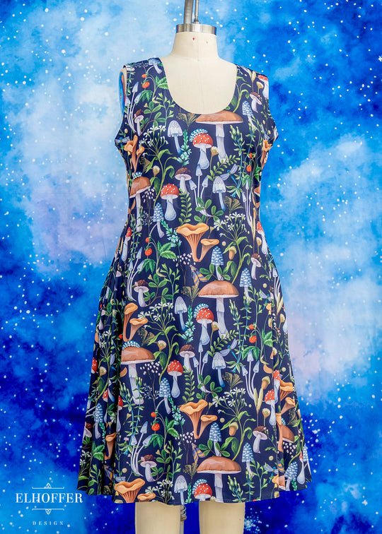 Essential Knee Length Dress - Foraging Mushrooms