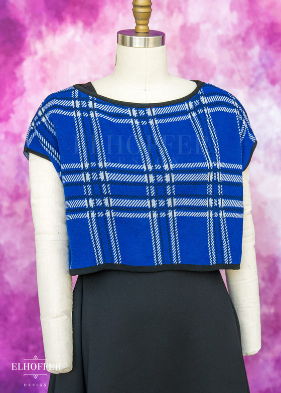 Essential Tartan Boatneck Crop - Cobalt