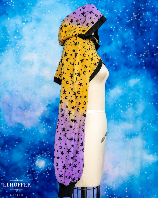 Hand Dyed - Essential Capricorn Crop Hoodie - Lavender to Orange Flame Point Starry Witch - Large - Final Sale