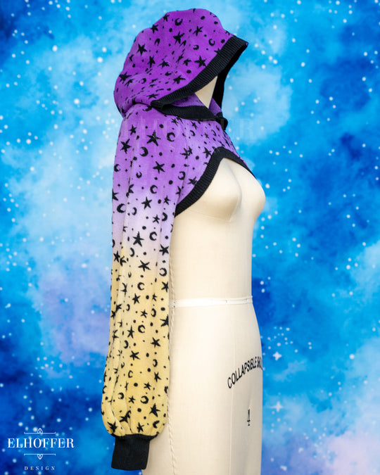 Hand Dyed - Essential Capricorn Crop Hoodie - Lavender to Yellow Starry Witch - Small - Final Sale