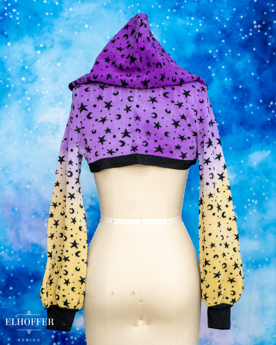 Hand Dyed - Essential Capricorn Crop Hoodie - Lavender to Yellow Starry Witch - Small - Final Sale