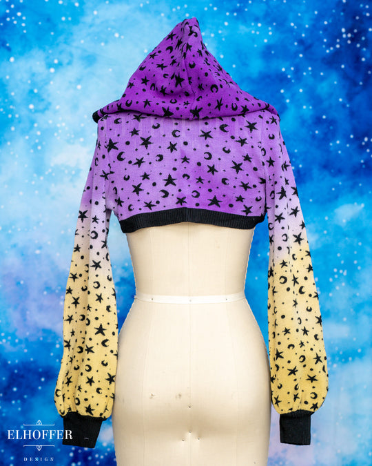 Hand Dyed - Essential Capricorn Crop Hoodie - Lavender to Yellow Starry Witch - Small - Final Sale