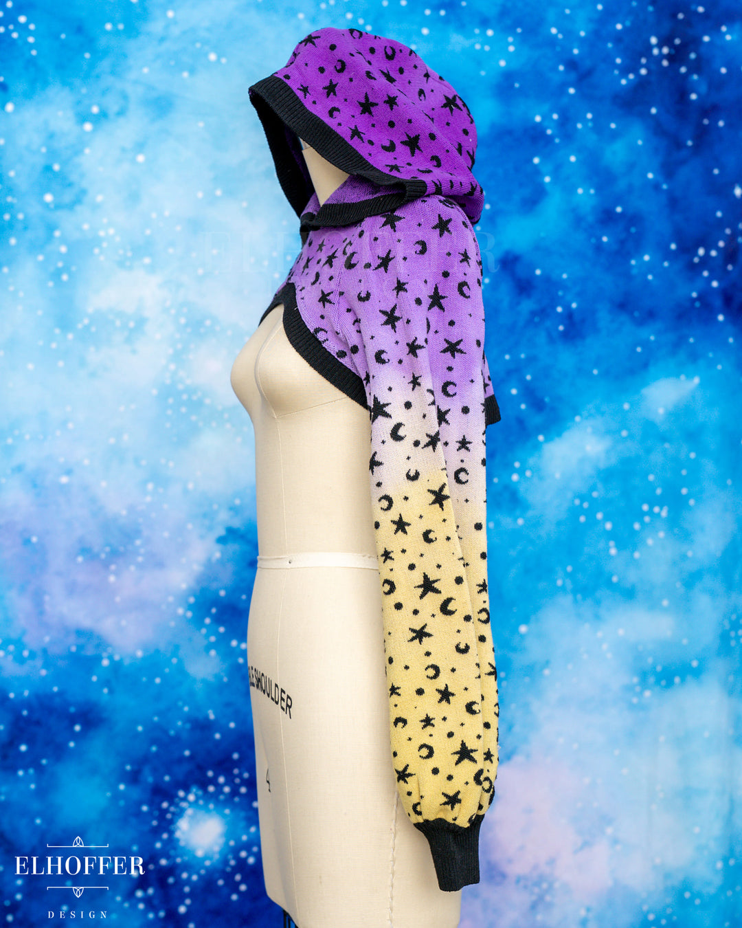 Hand Dyed - Essential Capricorn Crop Hoodie - Lavender to Yellow Starry Witch - Small - Final Sale