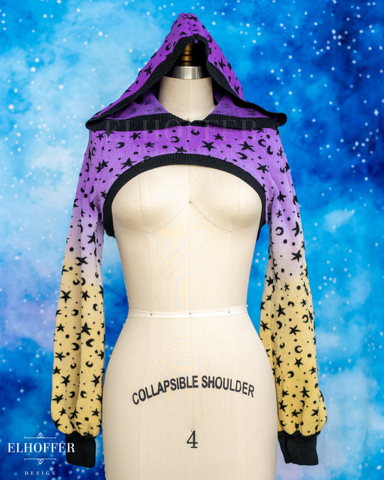 Hand Dyed - Essential Capricorn Crop Hoodie - Lavender to Yellow Starry Witch - Small - Final Sale