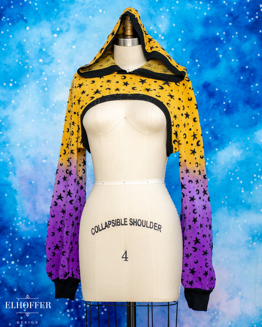 Hand Dyed - Essential Capricorn Crop Hoodie - Orange to Lavender Starry Witch - Large - Final Sale