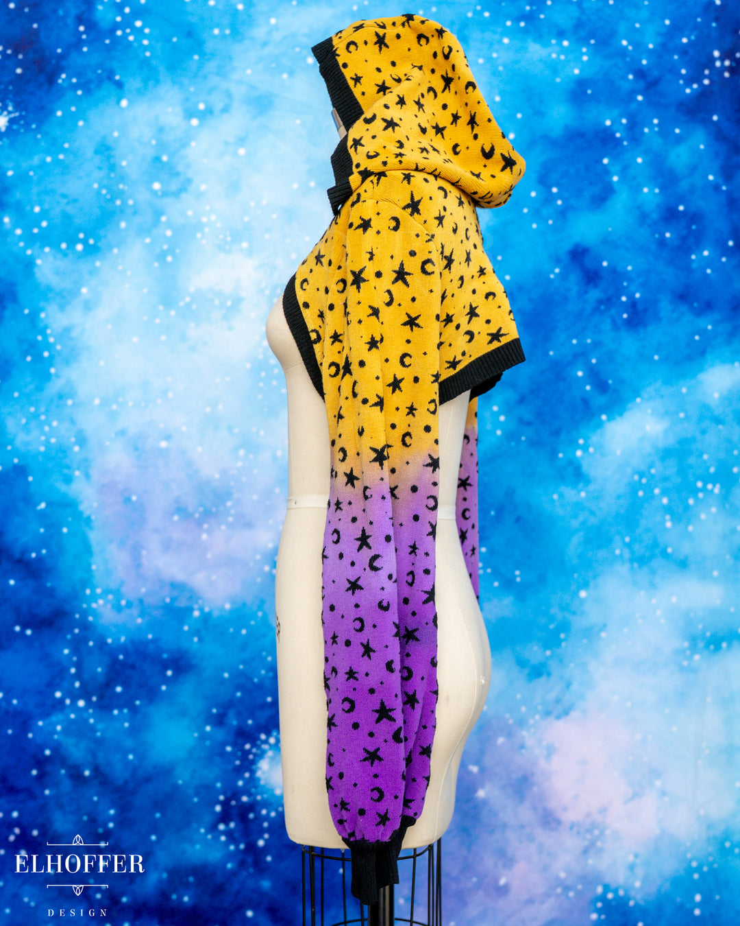 Hand Dyed - Essential Capricorn Crop Hoodie - Orange to Lavender Starry Witch - Large - Final Sale