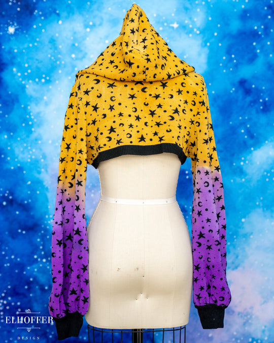 Hand Dyed - Essential Capricorn Crop Hoodie - Orange to Lavender Starry Witch - Large - Final Sale